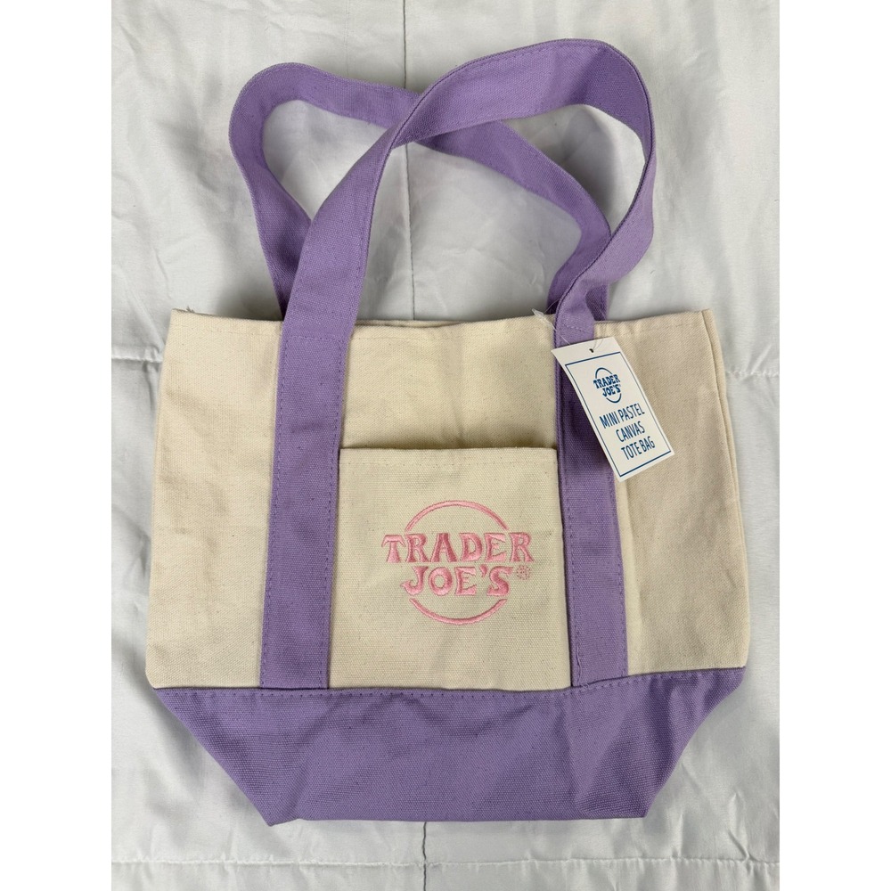 Trader Joe's Mini Pastel Canvas Tote Bag Lavender Pastel Purple NEW